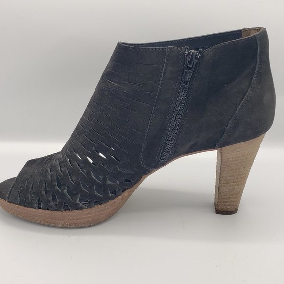 Paul Green Tacey Bootie 9 Black Nubuck Peep Toe Heels Slashed Uppers - Picture 8 of 13